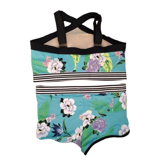 Cacique Teal Tropical Lined No Wire Halter Swim Top Plussize 18 - Picture 8 of 14